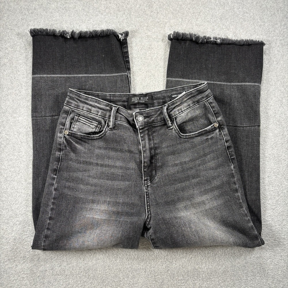 Judy Blue Stretchy Women's Size 5/27 Wide Leg Cropped Jeans Raw Hem Black